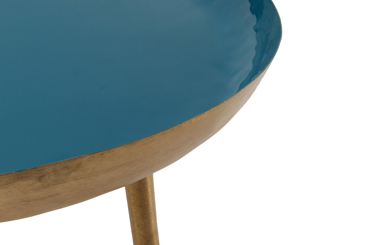 Table basse design en acier laqu� bleu canard 80 cm DROP