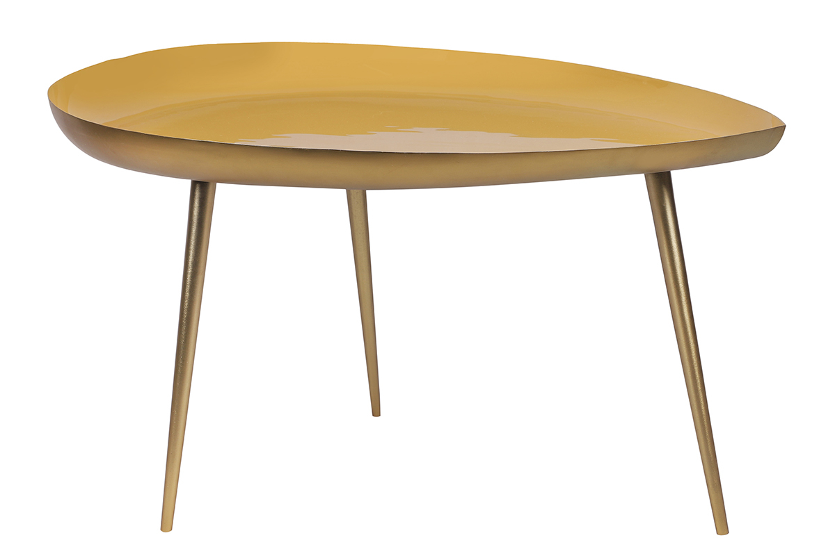 Table basse design en acier laqu jaune et dor L80 cm DROP