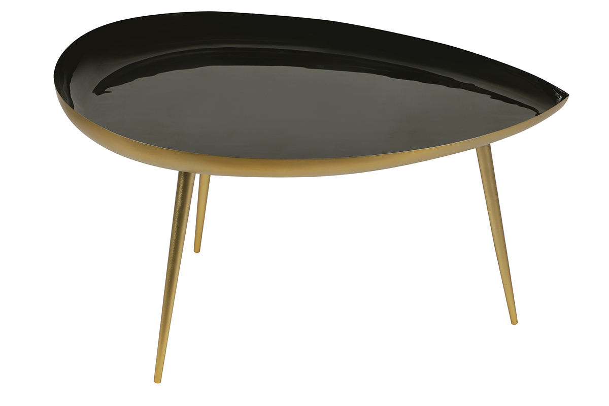Table basse design en acier laqu noir et dor L80 cm DROP