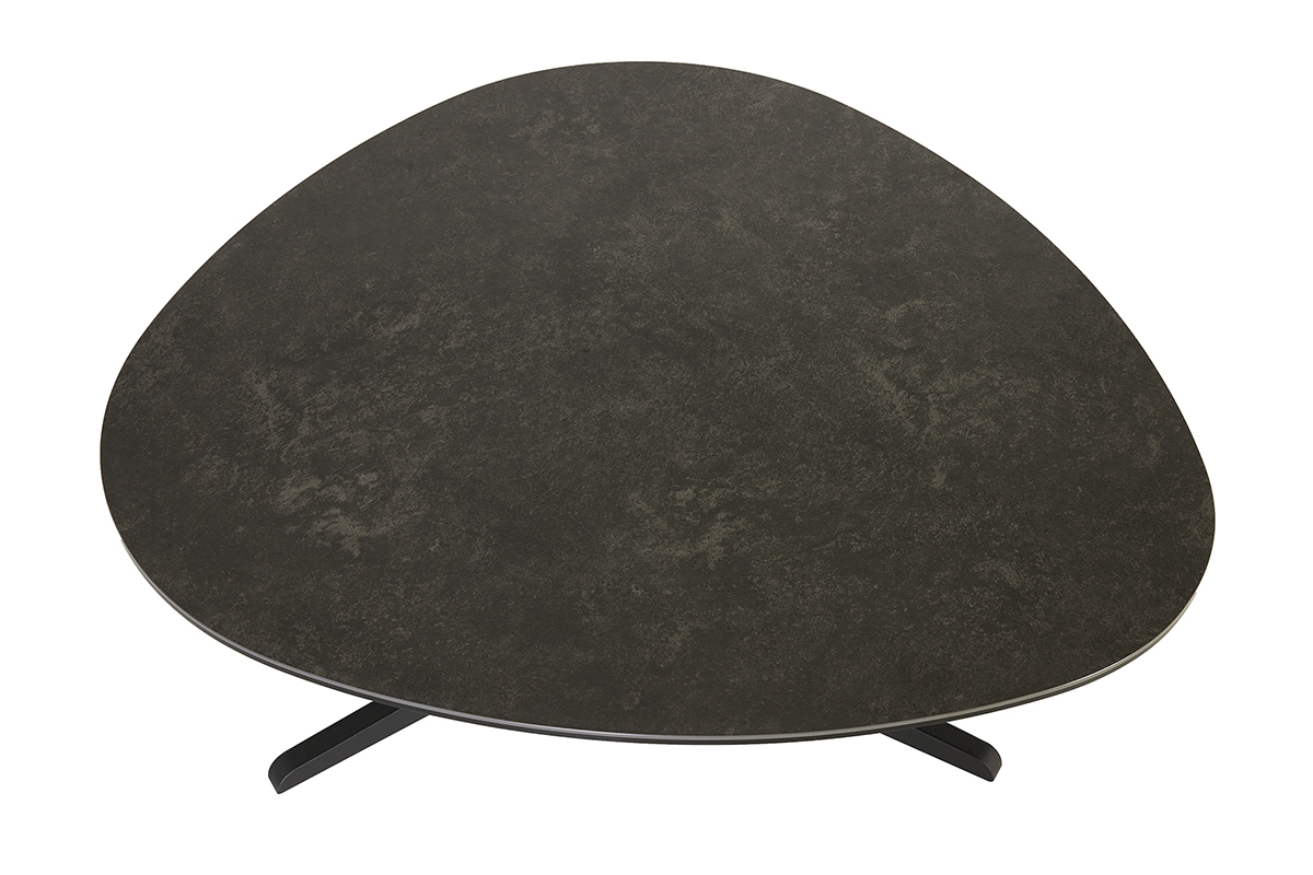Table basse design en c�ramique noire et m�tal L100 cm LEWA