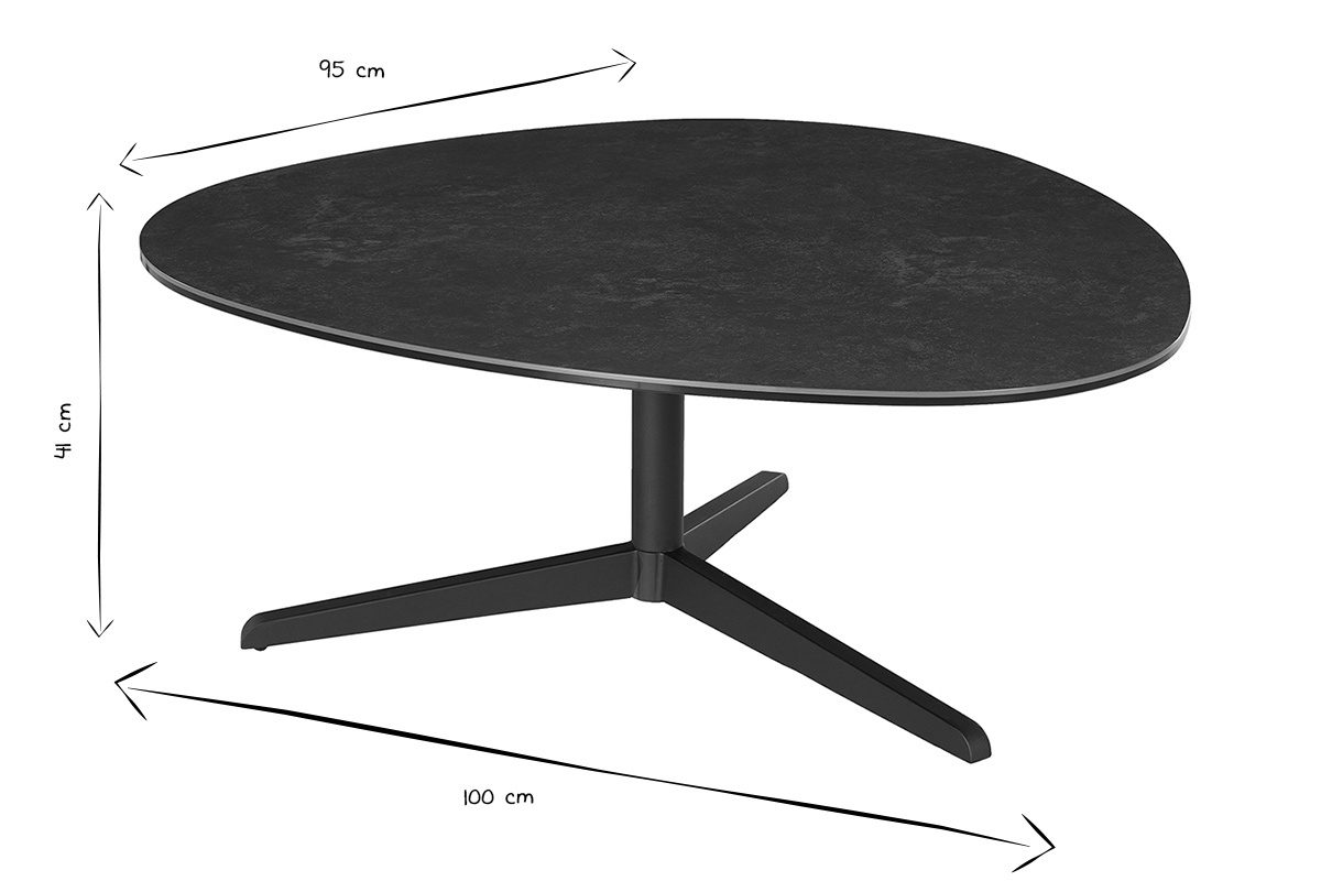Table basse design en c�ramique noire et m�tal L100 cm LEWA