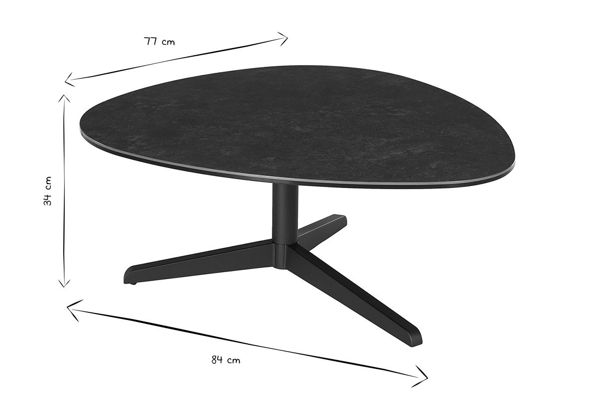 Table basse design en c�ramique noire et m�tal L84 cm LEWA