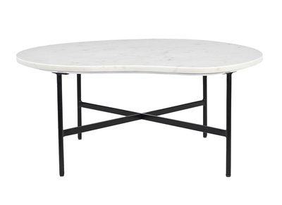 Table basse design en marbre blanc et métal noir L80 cm SASSO