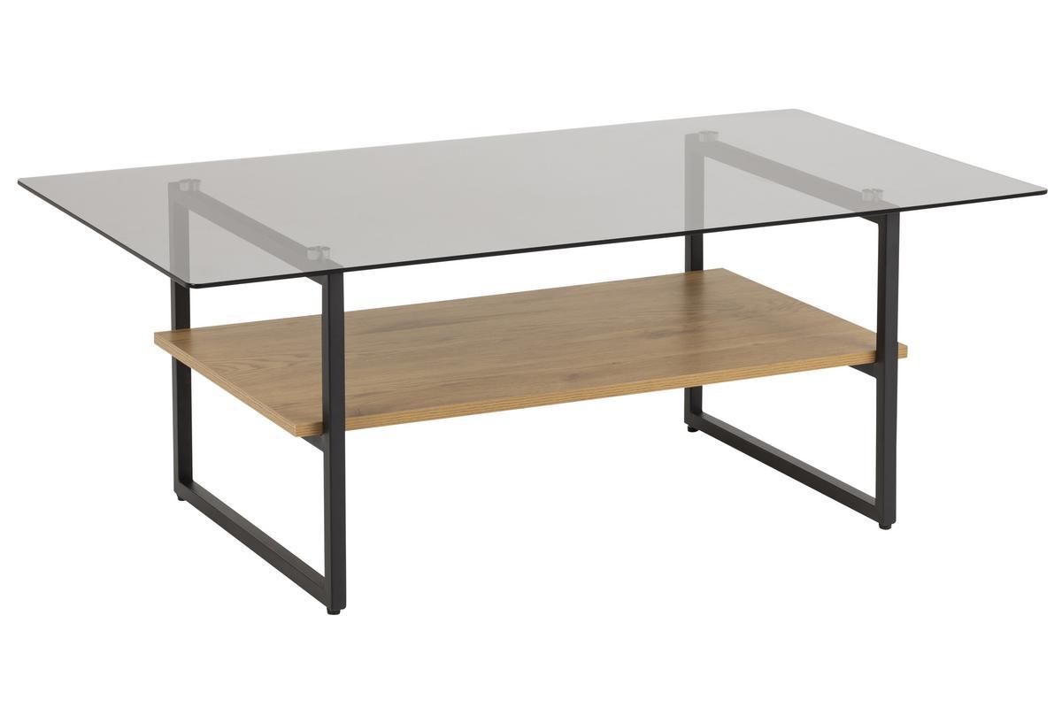 Table basse design en verre fum� avec �tag�re effet ch�ne ZAHO