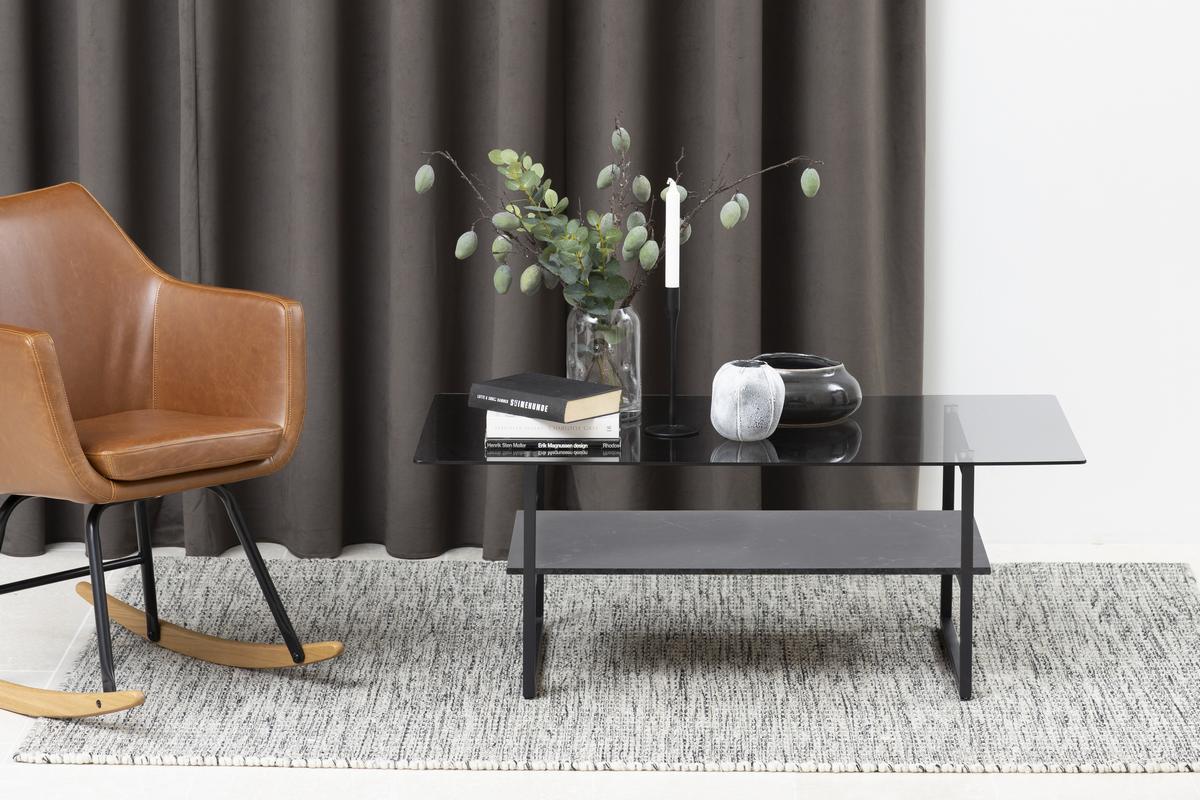 Table basse design en verre fum� avec �tag�re effet marbre noir ZAHO