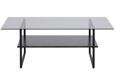 Table basse design en verre fum&eacute; avec &eacute;tag&egrave;re effet marbre noir ZAHO