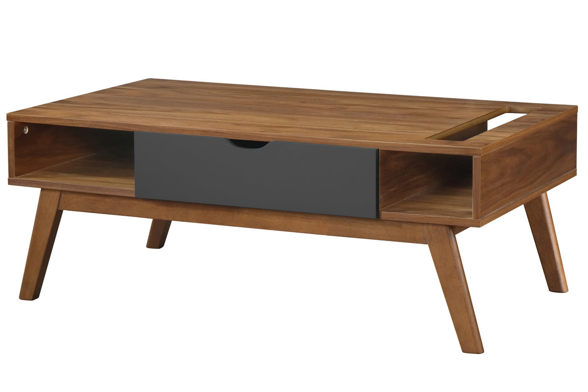 Table basse design gris anthracite et noyer NEELA
