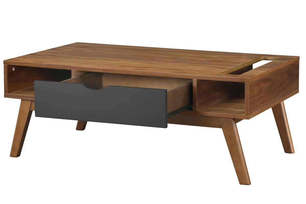 Table basse design gris anthracite et noyer NEELA