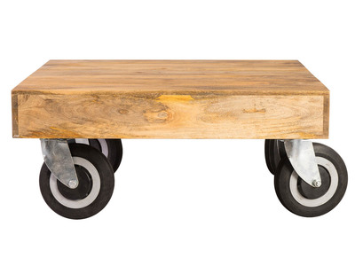 Table basse design industrielle carr&eacute;e &agrave; roulettes 80x80 cm ATELIER