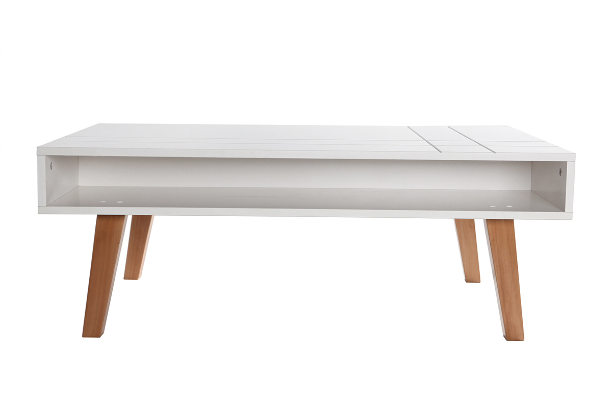 Table basse design laqu blanc mat et bois ADORNA