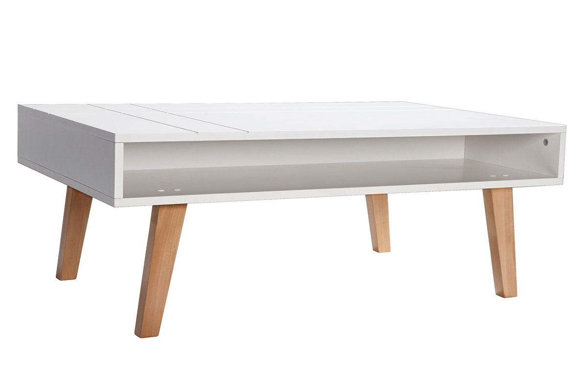 Table basse design laqu blanc mat et bois ADORNA