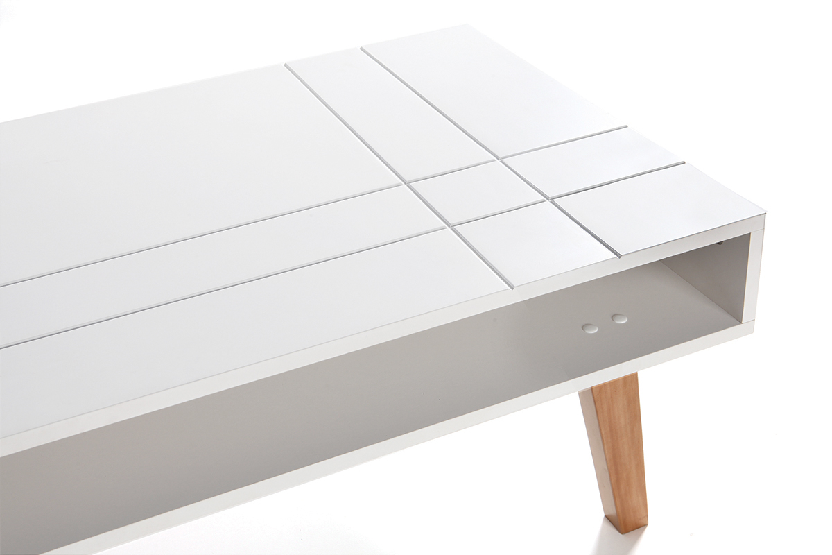 Table basse design laqu blanc mat et bois ADORNA