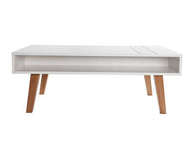Table basse design laqu&eacute; blanc mat et bois ADORNA
