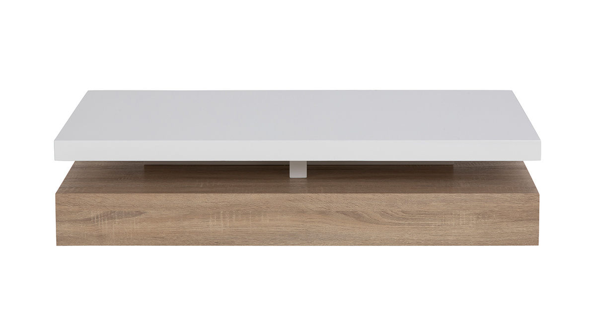 Table basse design laque blanc brillant et bois SONOMA