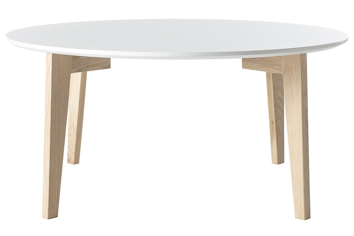 Table basse design laqu�e blanc mat et bois naturel LARGO