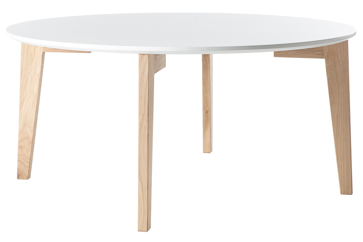 Table basse design laqu�e blanc mat et bois naturel LARGO