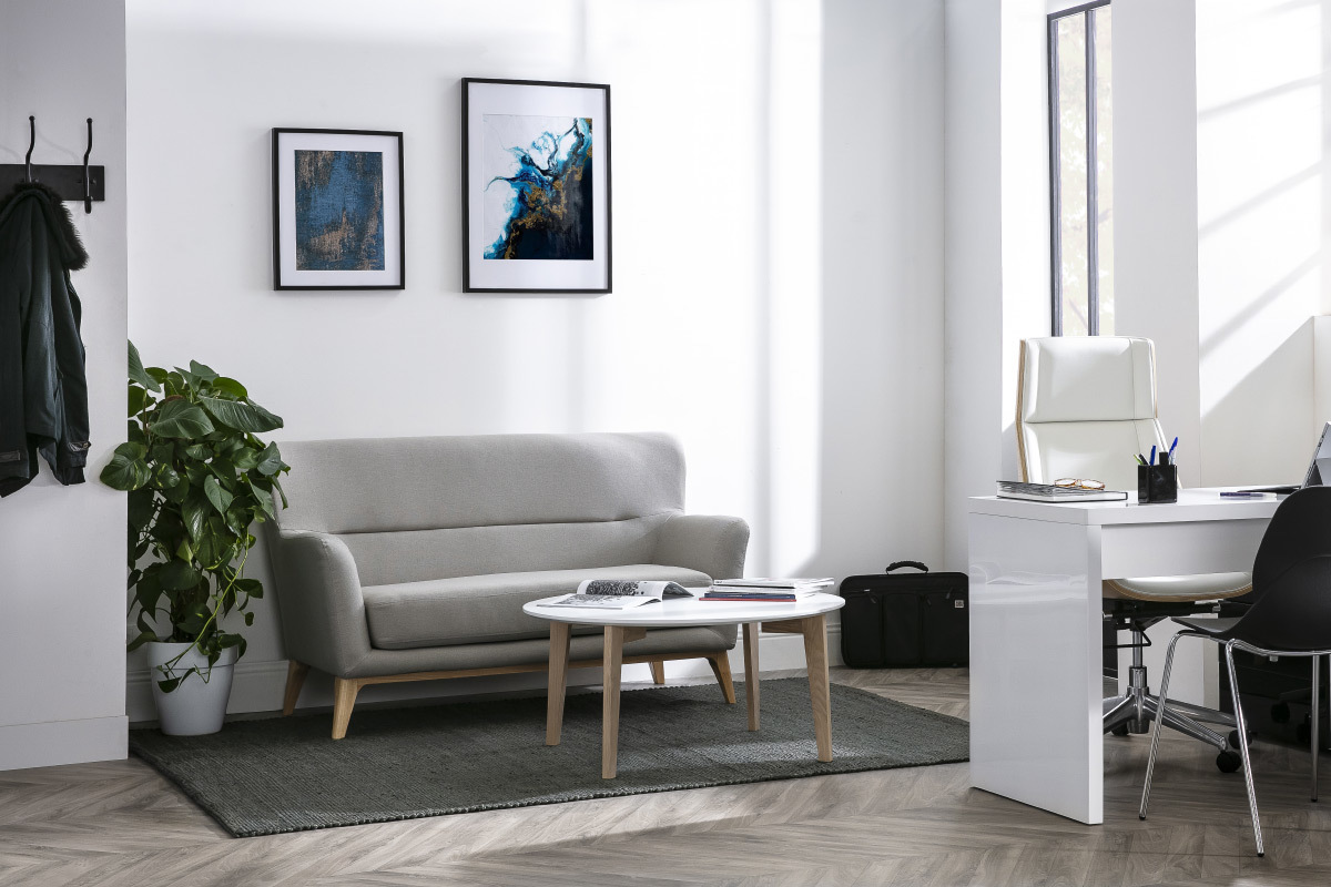 Table basse design laqu�e blanc mat et bois naturel LARGO