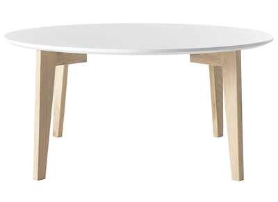 Table basse design laqu&eacute;e blanc mat et bois naturel LARGO