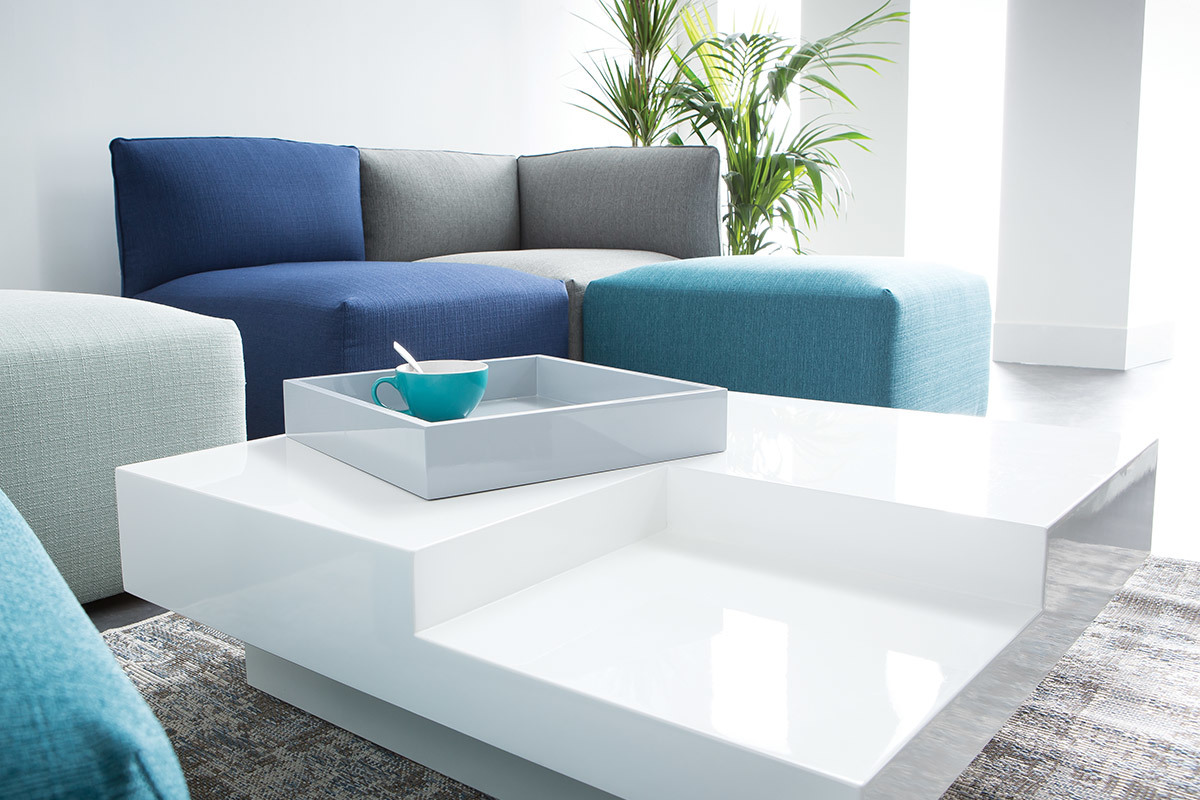 Table basse design laque blanche plateau gris amovible TEENA