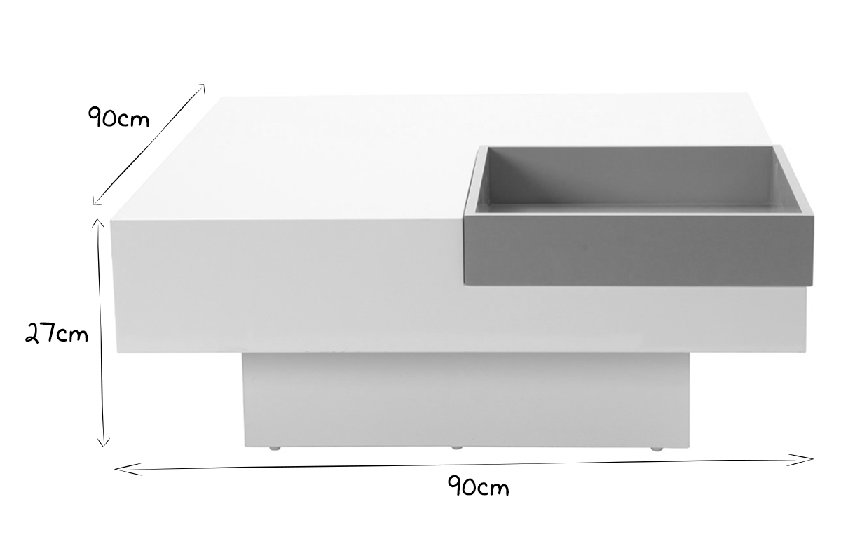 Table basse design laque blanche plateau gris amovible TEENA