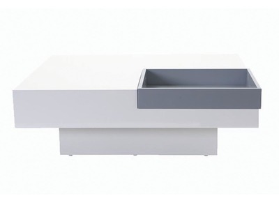 Table basse design laqu&eacute;e blanche plateau gris amovible TEENA