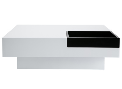 Table basse design laqu&eacute;e blanche plateau noir amovible TEENA