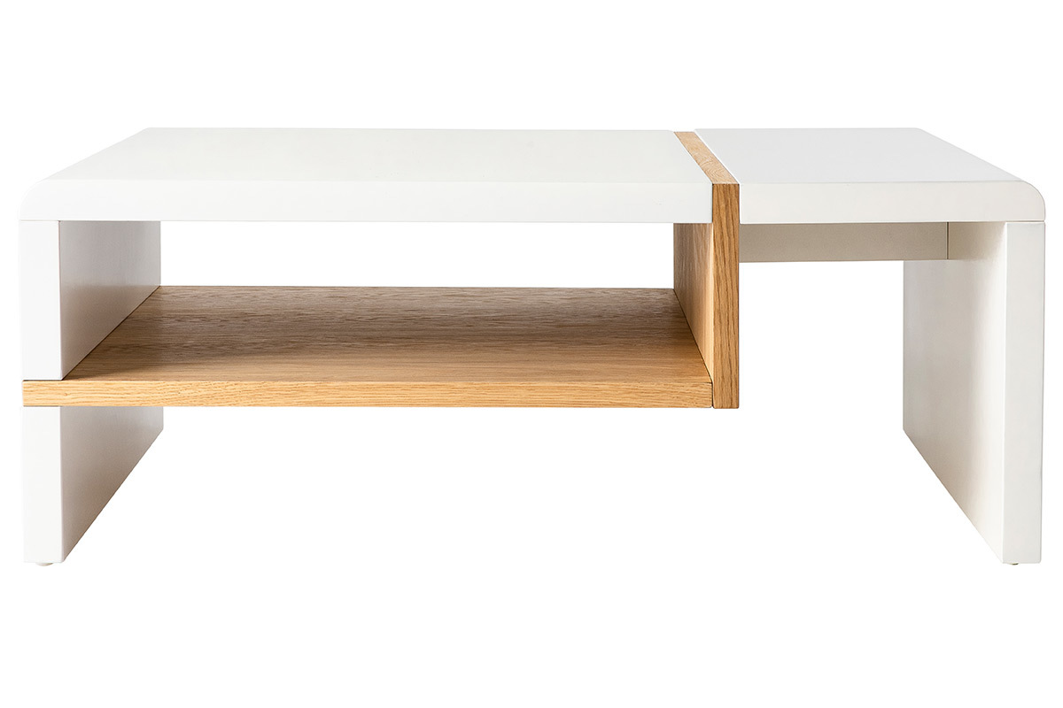 Table basse design laqu�e mat blanc et plaquage ch�ne INSERT