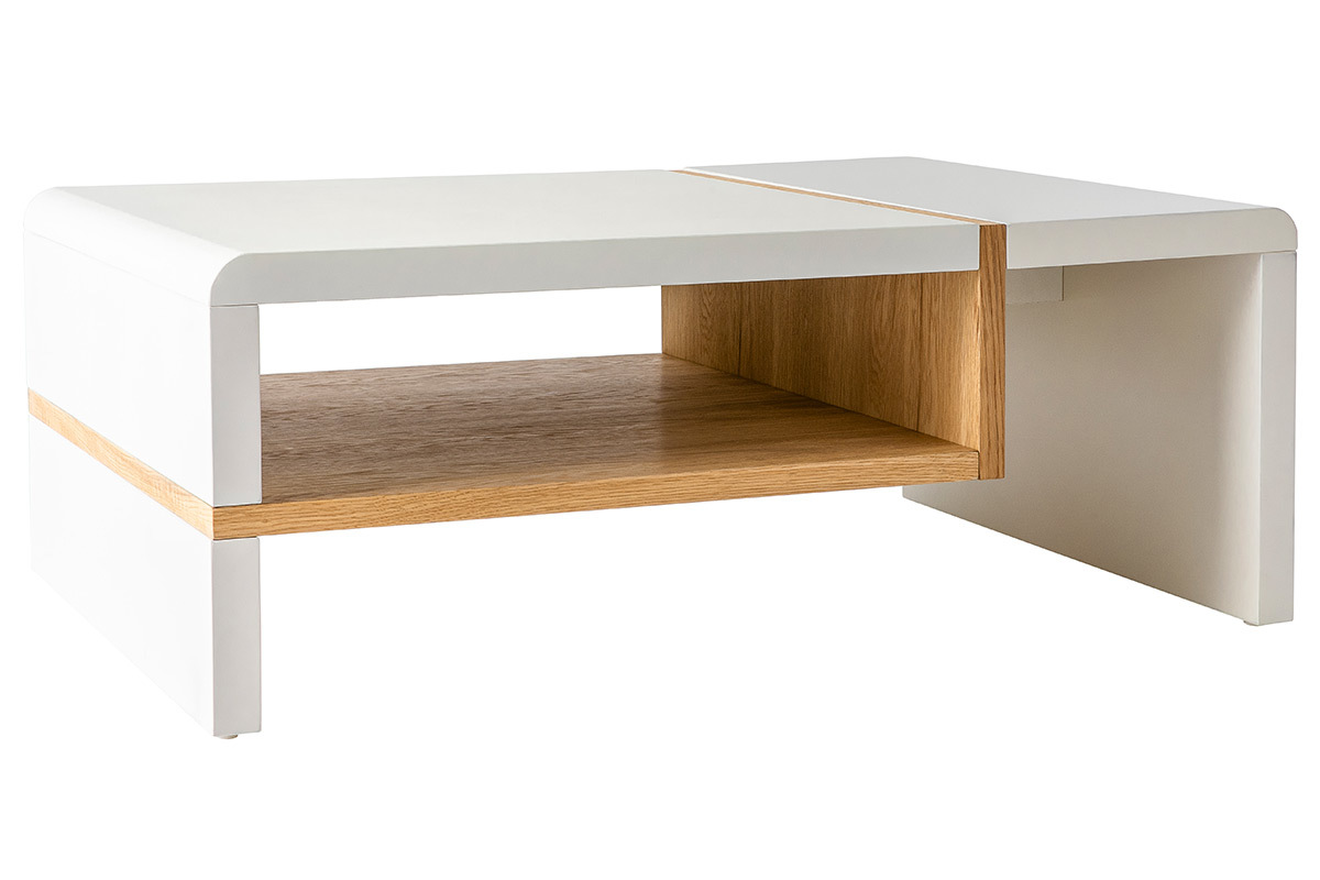Table basse design laqu�e mat blanc et plaquage ch�ne INSERT