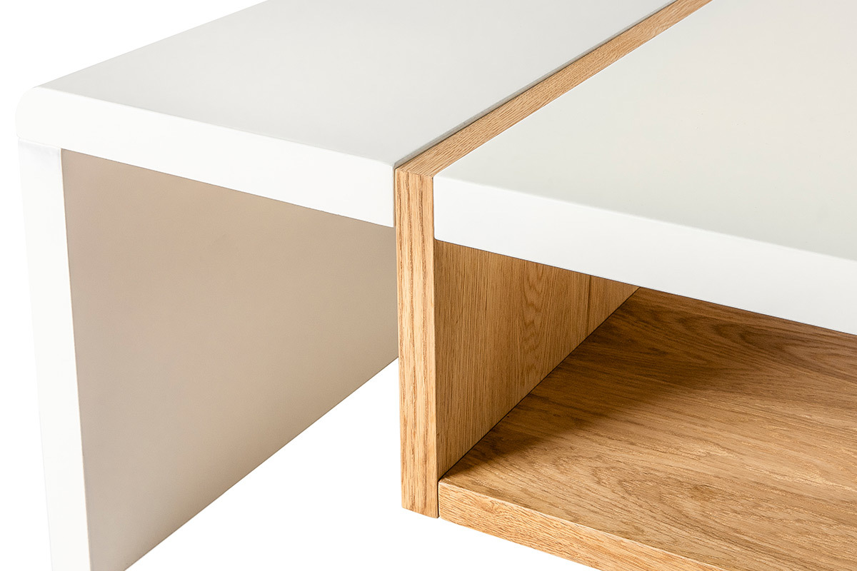 Table basse design laqu�e mat blanc et plaquage ch�ne INSERT