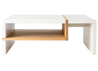 Table basse design laqu&eacute;e mat blanc et plaquage ch&ecirc;ne INSERT