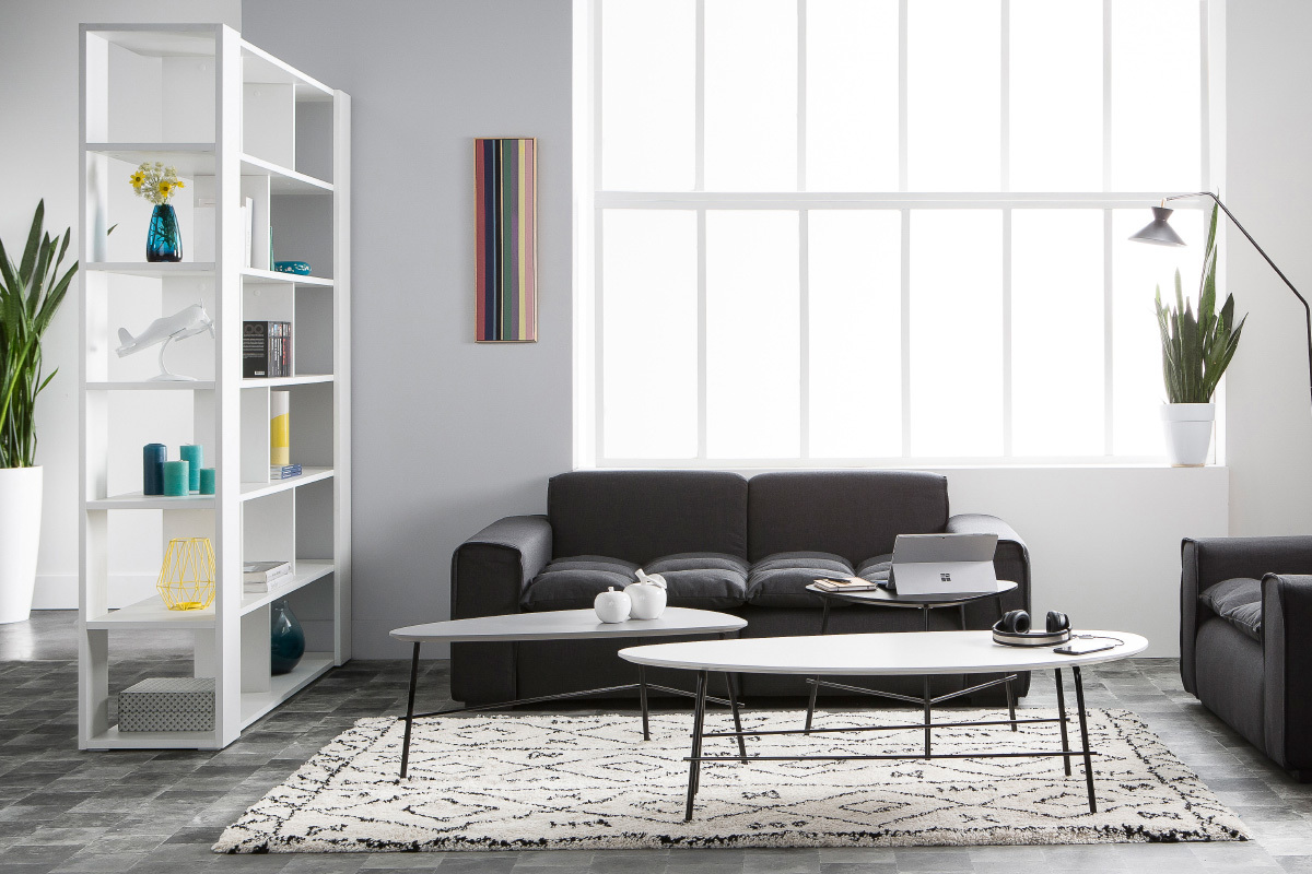 Table basse design m�tal gris L93 cm BLOOM