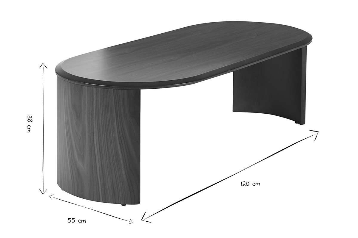 Table basse design ovale en bois fonc� noyer L120 cm ASSA