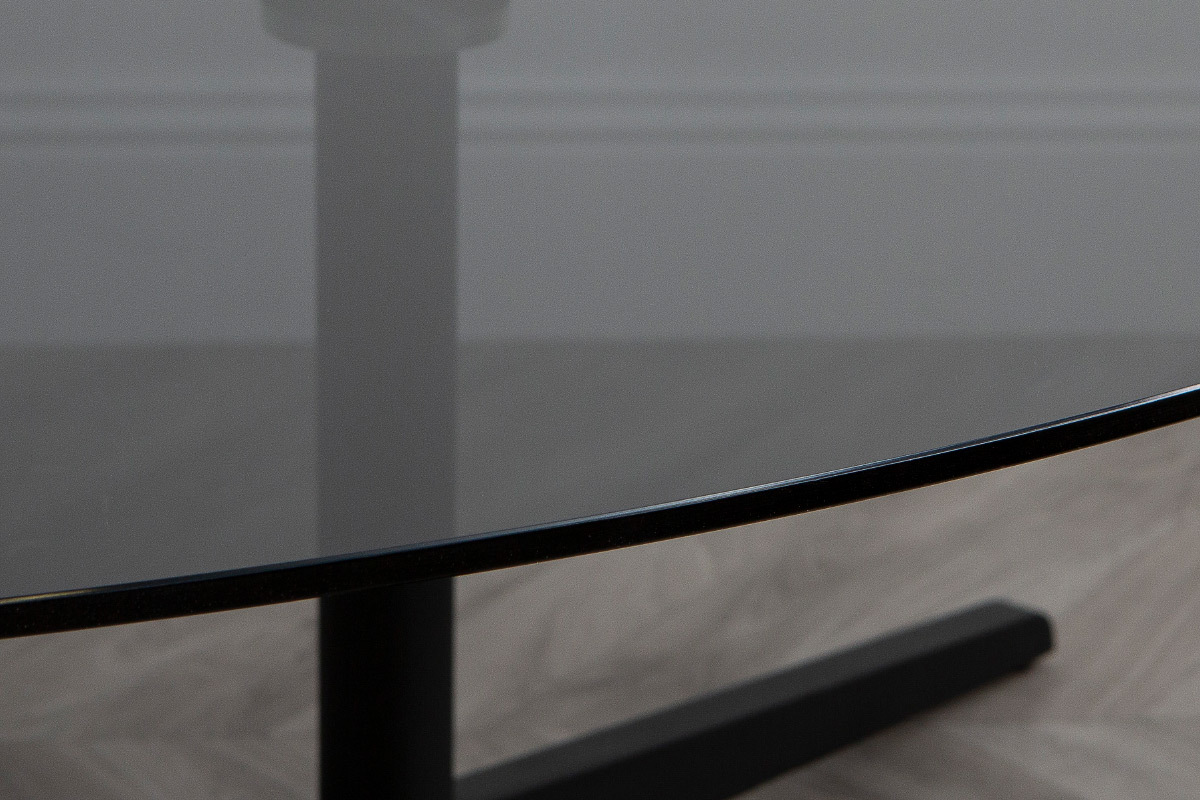 Table basse design ovale noire en verre fum� et m�tal GALET