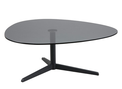 Table basse design ovale noire en verre fum&eacute; et m&eacute;tal GALET