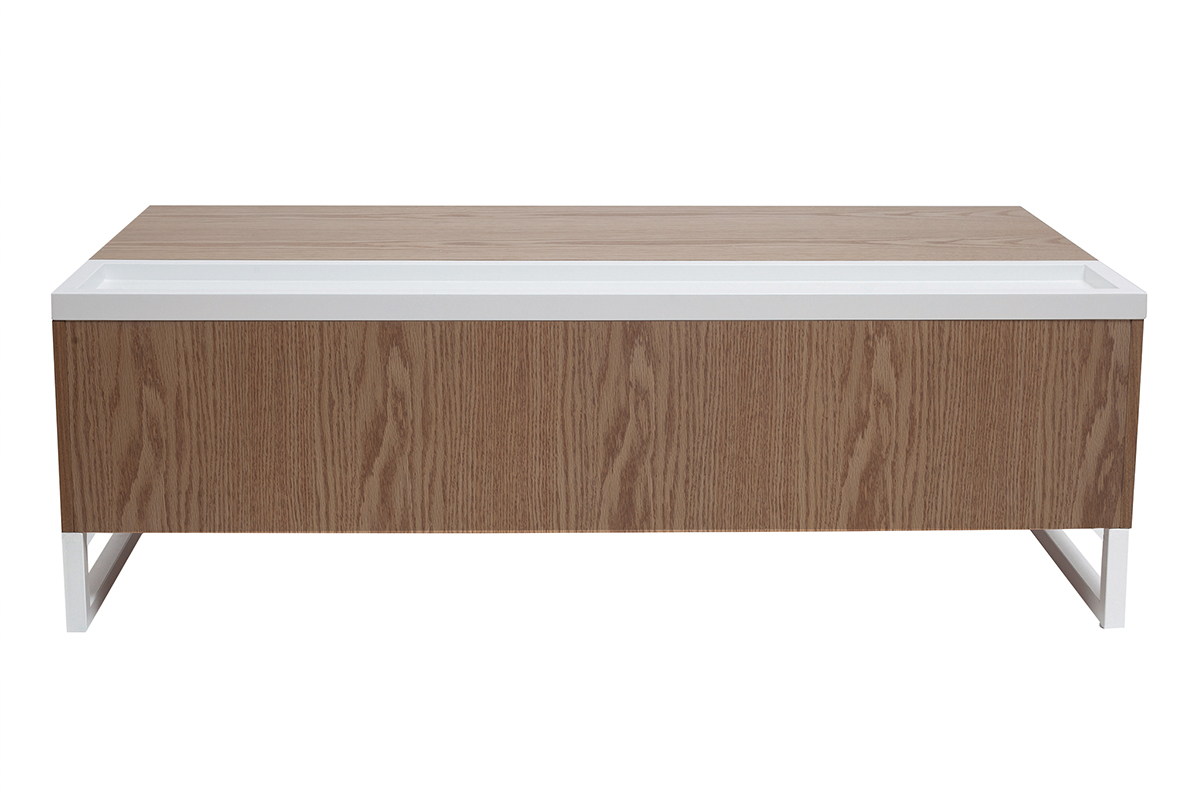 Table basse design relevable bois et blanc avec rangement URBAN