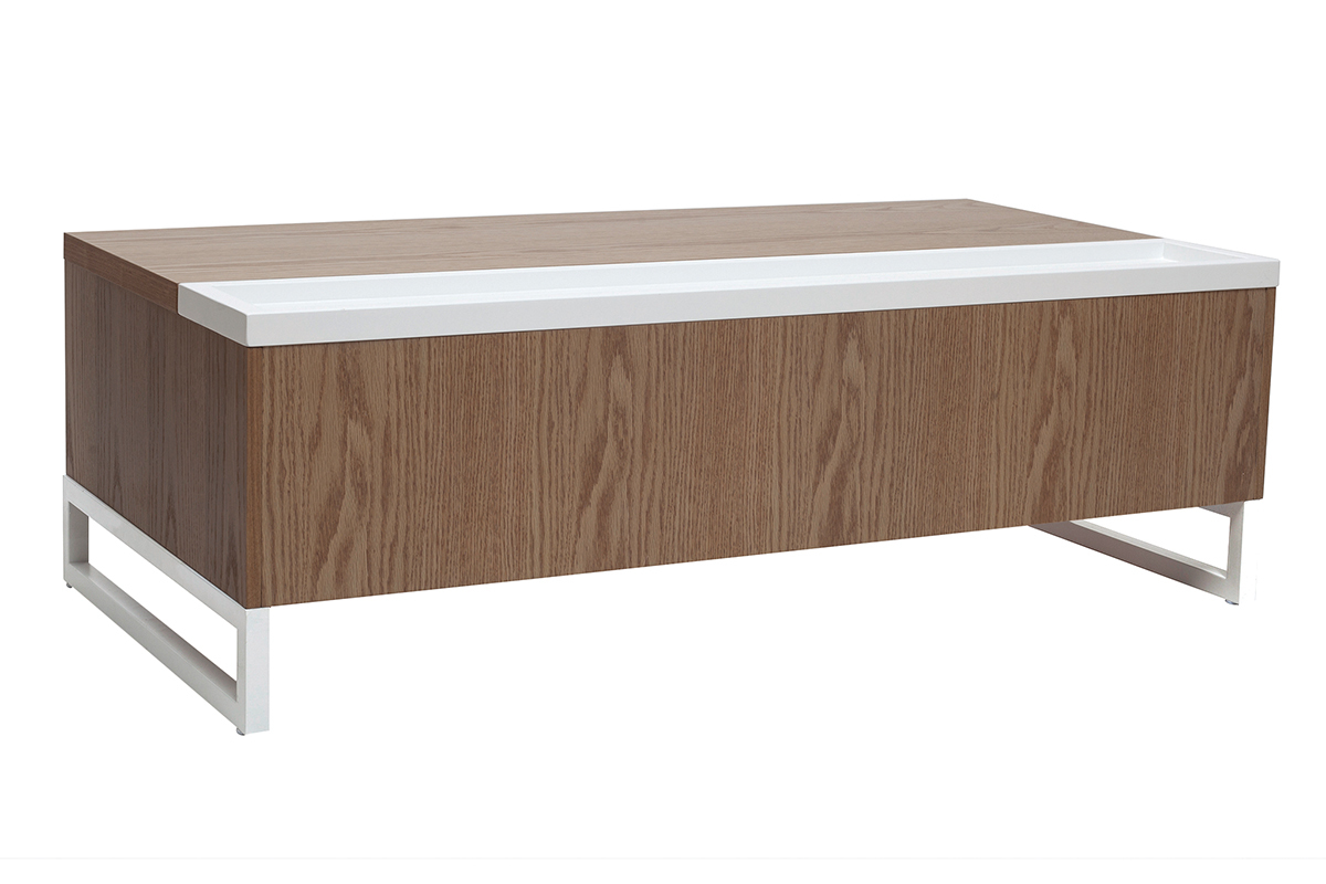 Table basse design relevable bois et blanc avec rangement URBAN