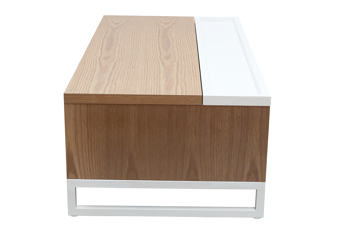 Table basse design relevable bois et blanc avec rangement URBAN