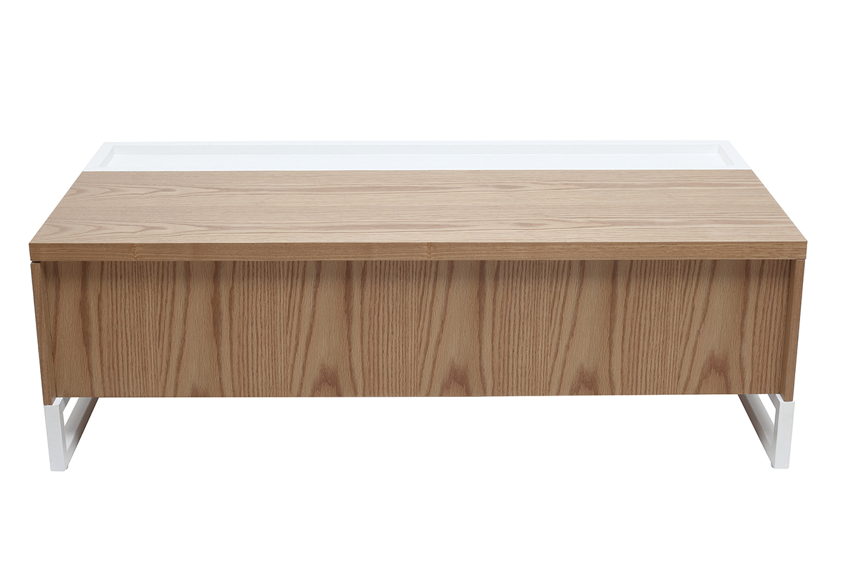 Table basse design relevable bois et blanc avec rangement URBAN