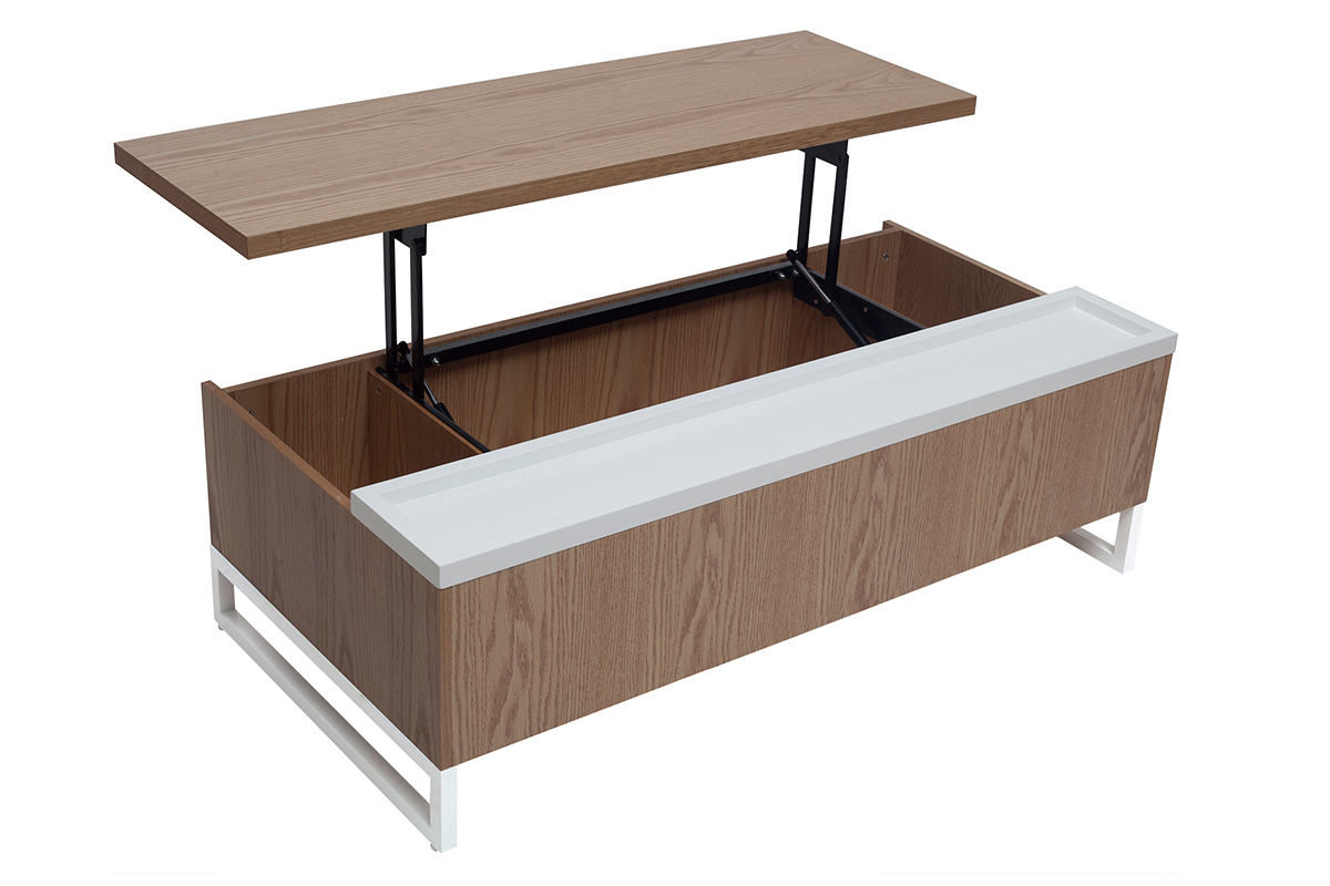 Table basse design relevable bois et blanc avec rangement URBAN