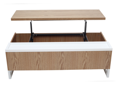 Table basse design relevable bois et blanc avec rangement URBAN