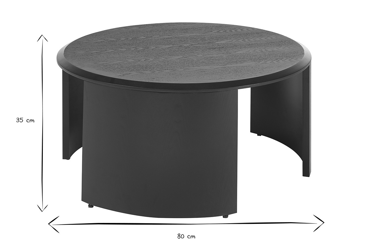Table basse design ronde bois noir D80 cm ZAHRA