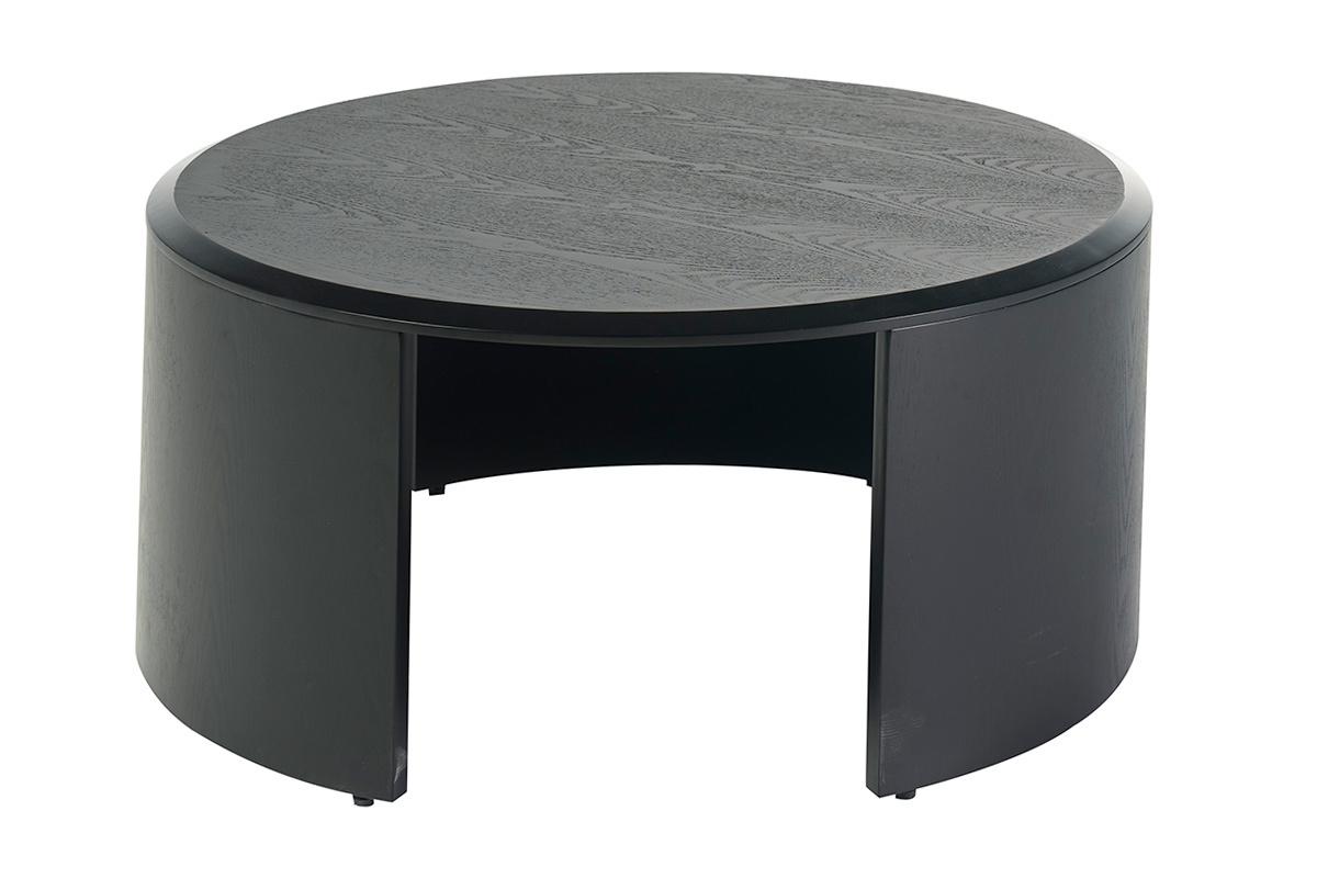 Table basse design ronde bois noir D80 cm ZAHRA