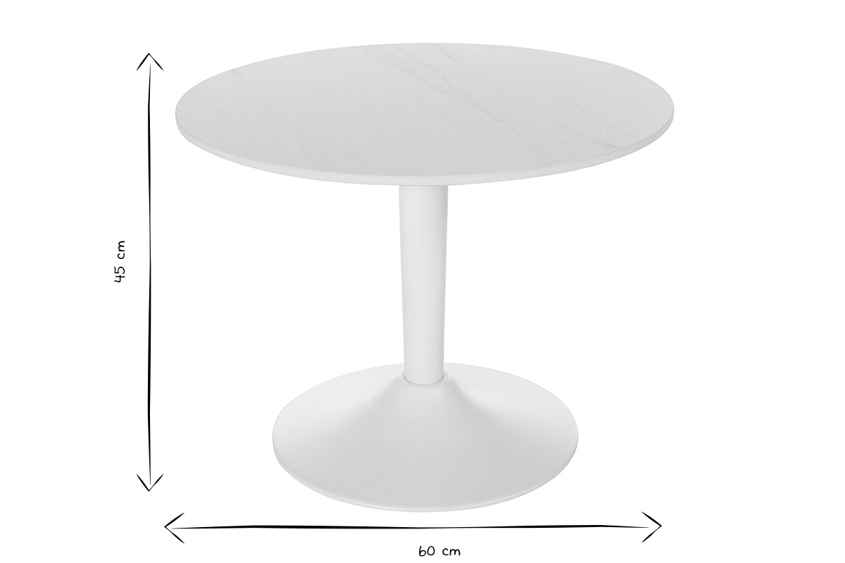 Table basse design ronde en c�ramique blanche et m�tal D60 cm MALOU