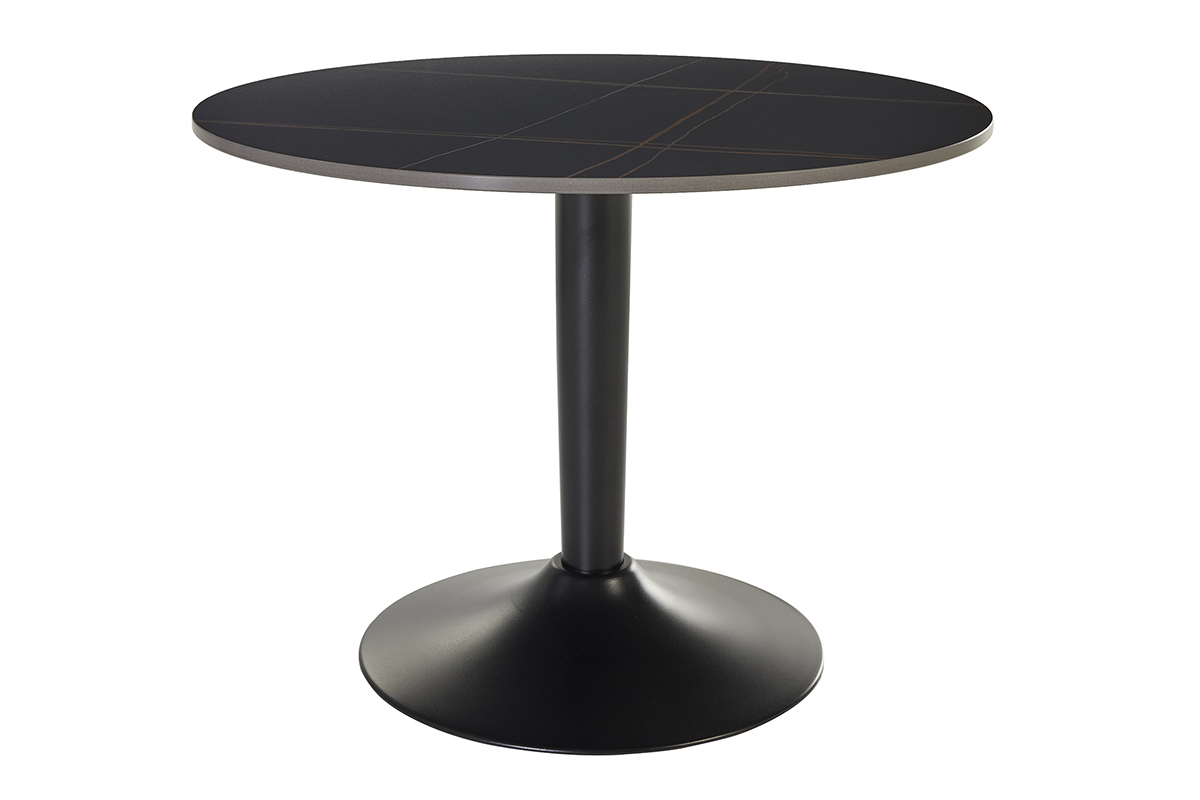 Table basse design ronde en c�ramique noire et m�tal D60 cm MALOU