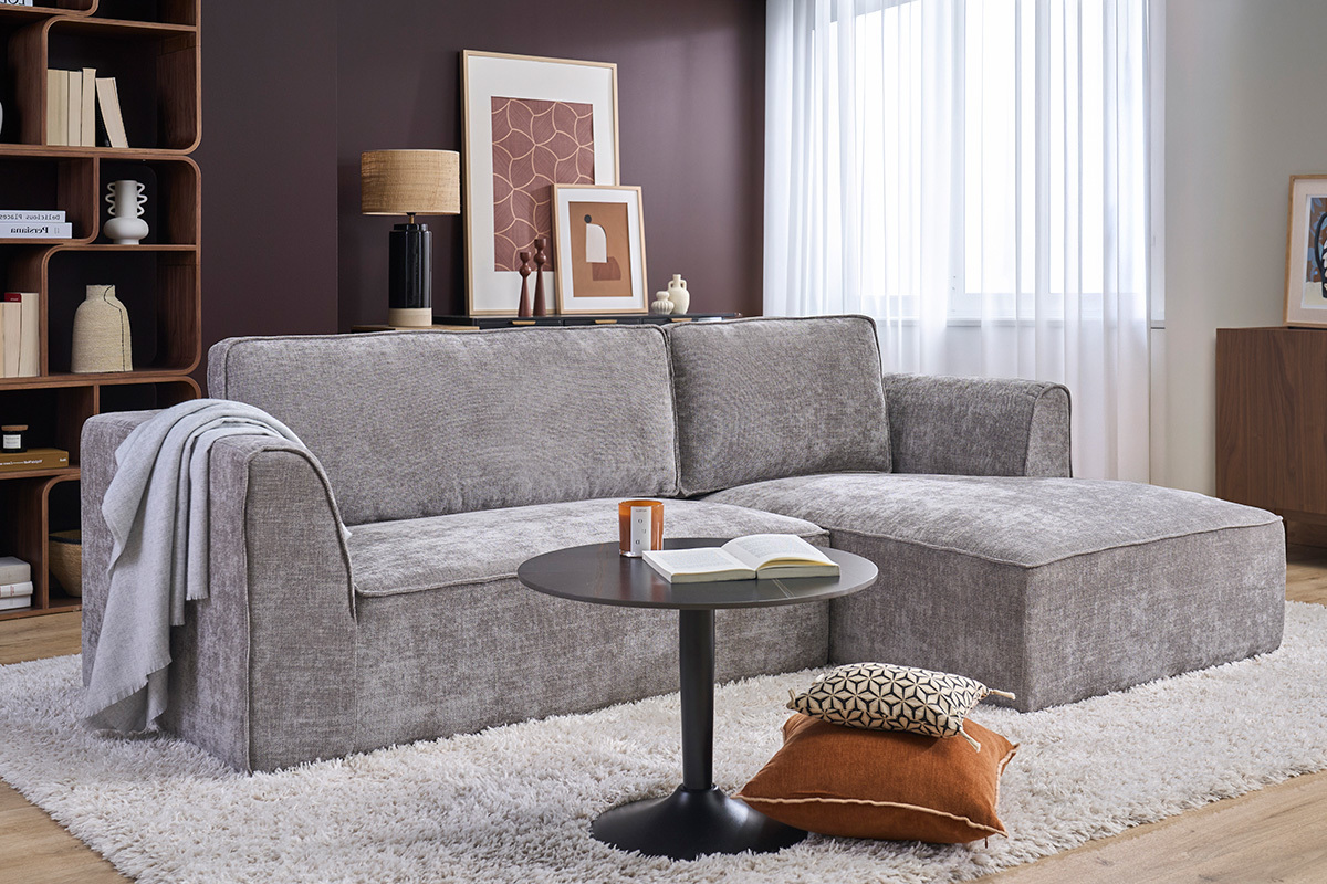 Table basse design ronde en c�ramique noire et m�tal D60 cm MALOU