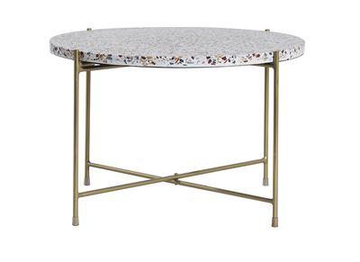 Table basse design ronde en terrazzo et métal doré D55 cm MEZZO