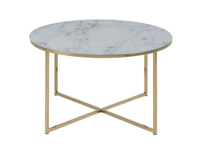 Table basse effet marbre et pieds m&eacute;tal 80 cm SILAS