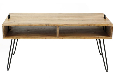 Table basse en bois d'acacia et m&eacute;tal noir ALVIN