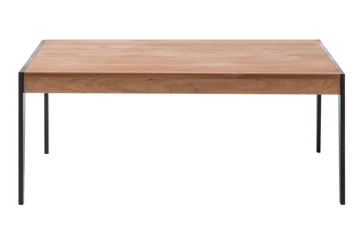 Table basse en ch�ne massif et m�tal noir L102 cm LIPA