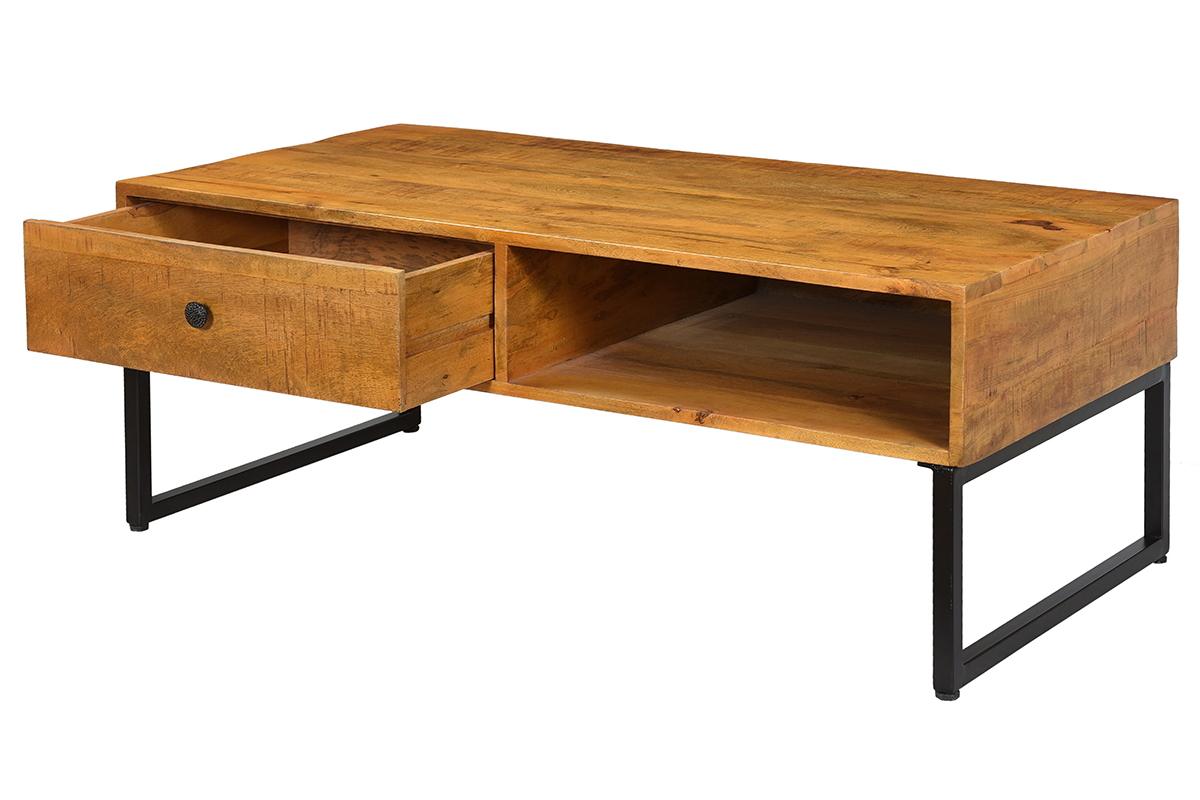 Table basse en manguier massif et m�tal CHENY